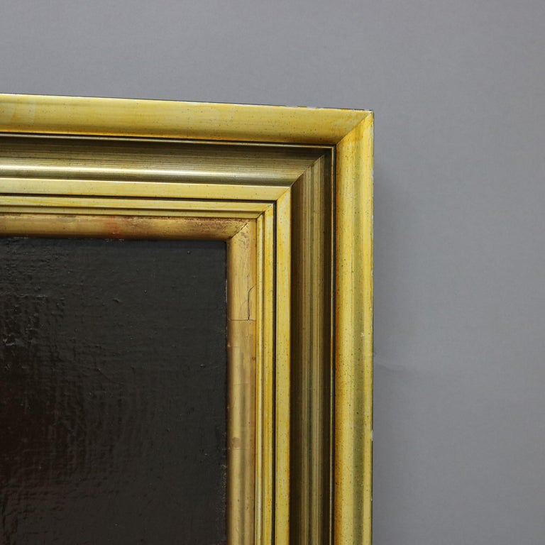 Antique Oil on Board Portrait Painting of a Noble Woman, Giltwood Framed, C1880