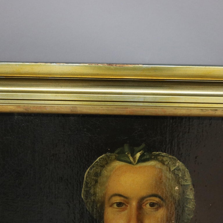 Antique Oil on Board Portrait Painting of a Noble Woman, Giltwood Framed, C1880