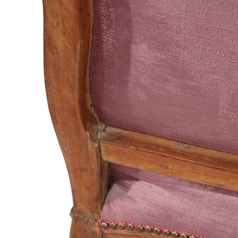 Antique French Louis XIV Overstuffed Carved Walnut Armchair 19thC