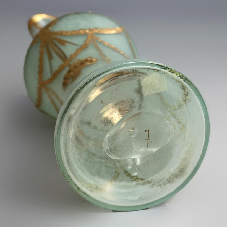Oversized Hand Blown Glass Ewer with Panier de Fleurs & Gilt Swag, circa 1900