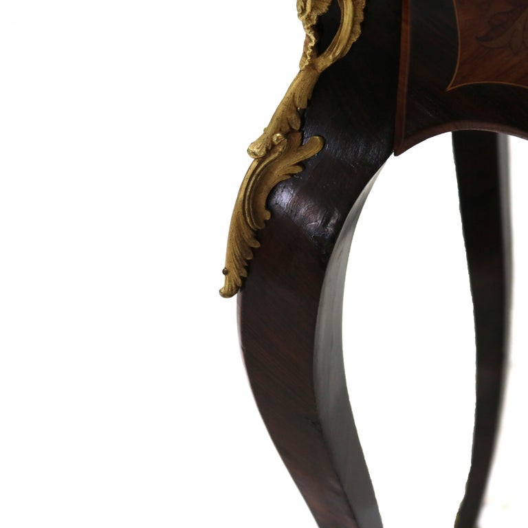 French Louis XIV Rosewood, Kingwood & Ormolu Rouge Marble Side Table 20thC