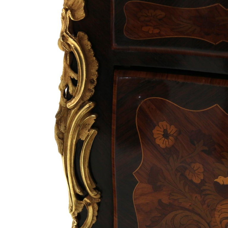 French Louis XIV Rosewood, Kingwood & Ormolu Rouge Marble Side Table 20thC