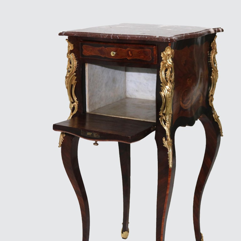 French Louis XIV Rosewood, Kingwood & Ormolu Rouge Marble Side Table 20thC