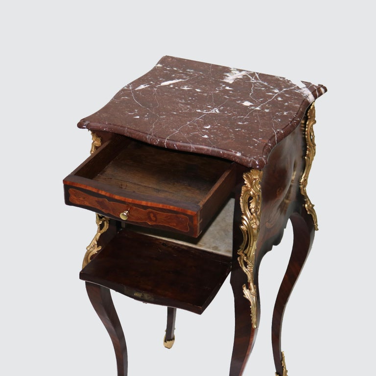 French Louis XIV Rosewood, Kingwood & Ormolu Rouge Marble Side Table 20thC