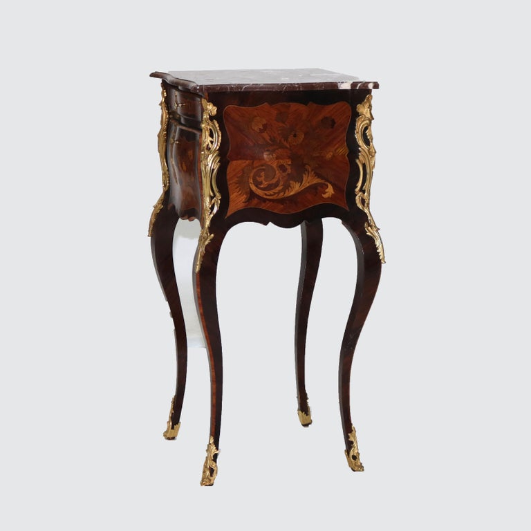 French Louis XIV Rosewood, Kingwood & Ormolu Rouge Marble Side Table 20thC