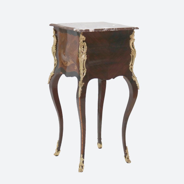 French Louis XIV Rosewood, Kingwood & Ormolu Rouge Marble Side Table 20thC