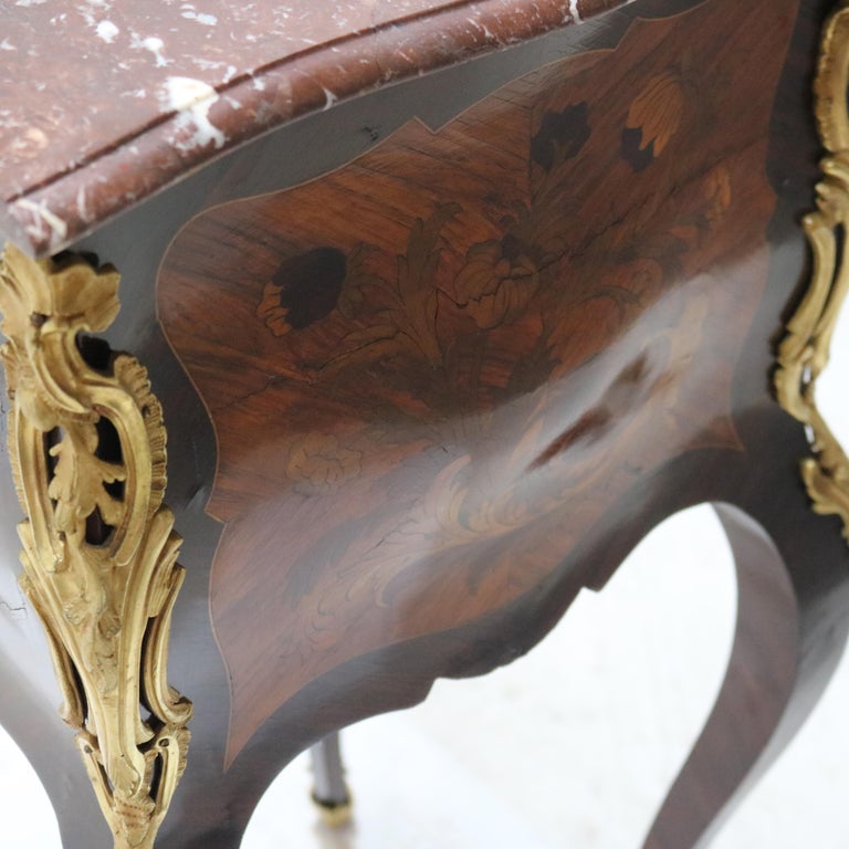 French Louis XIV Rosewood, Kingwood & Ormolu Rouge Marble Side Table 20thC