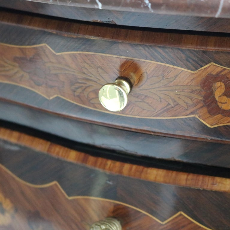 French Louis XIV Rosewood, Kingwood & Ormolu Rouge Marble Side Table 20thC