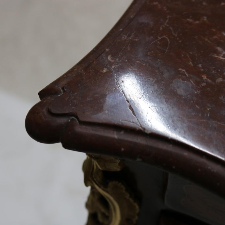 French Louis XIV Rosewood, Kingwood & Ormolu Rouge Marble Side Table 20thC