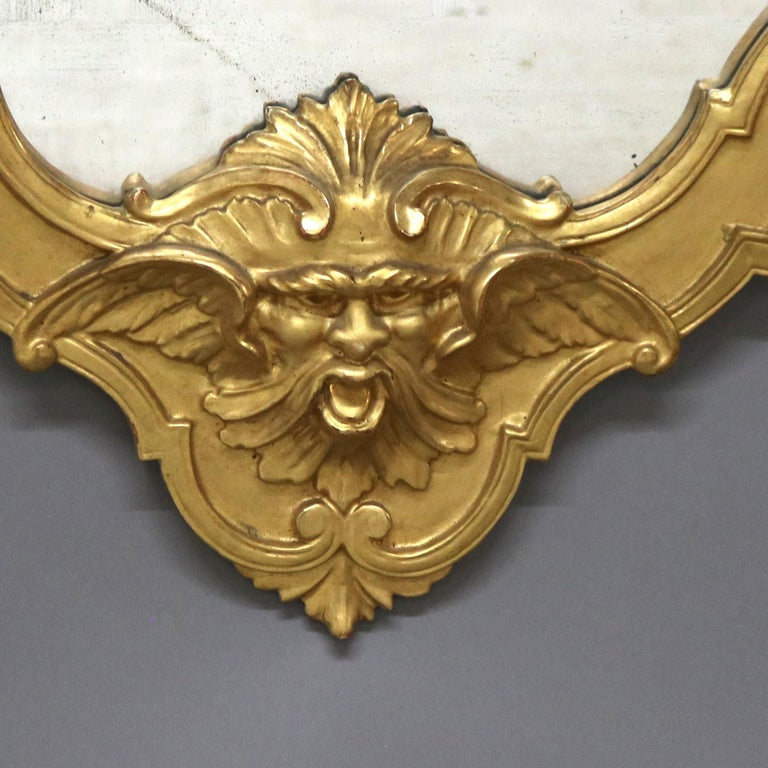 Antique Italian Continental Baroque Figural Wind God Giltwood Wall Mirror C1920