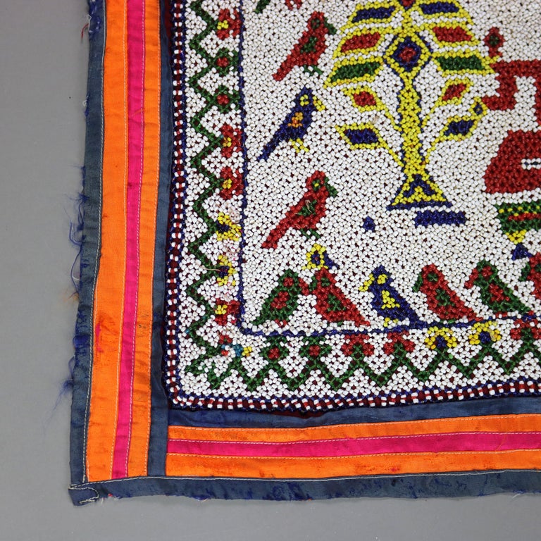 Antique Gujarat Saurashta India Hand Beaded & Embroidered Panel with Deity c1920