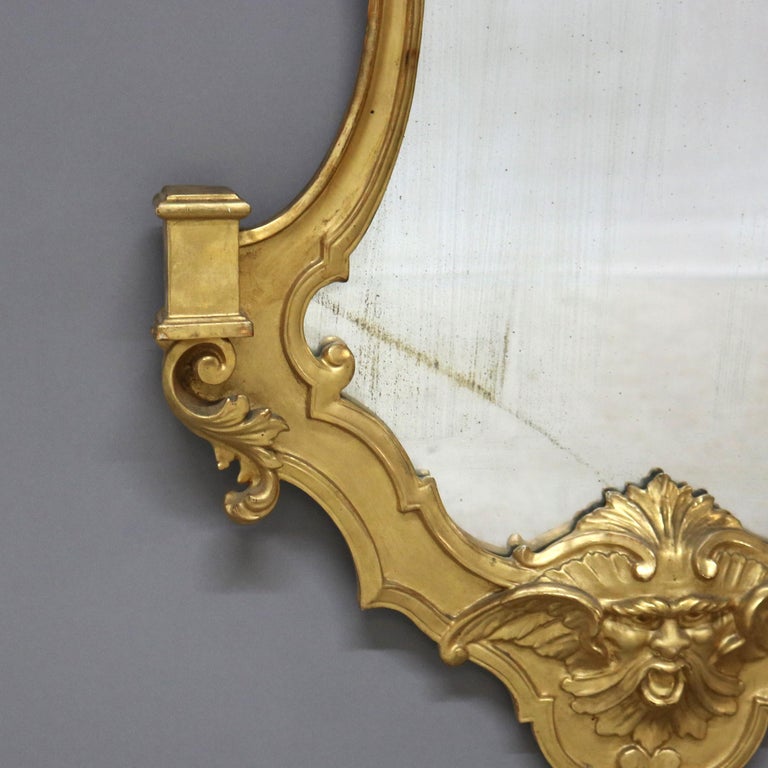 Antique Italian Continental Baroque Figural Wind God Giltwood Wall Mirror C1920