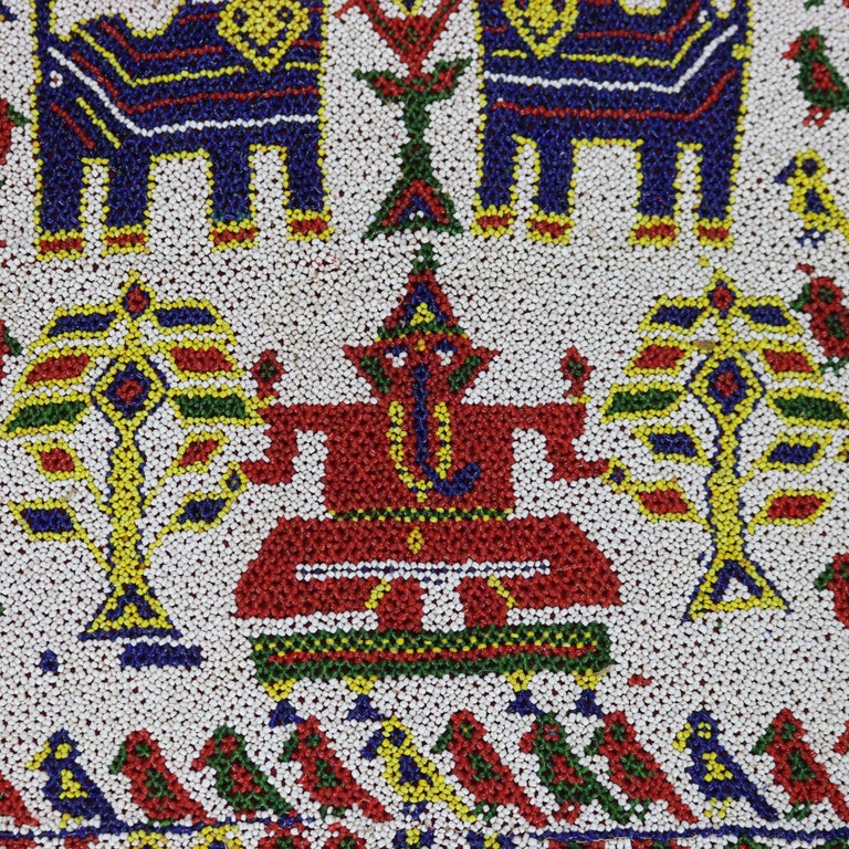 Antique Gujarat Saurashta India Hand Beaded & Embroidered Panel with Deity c1920