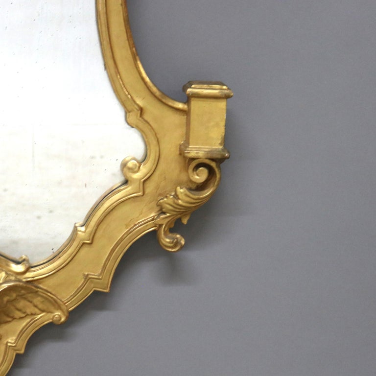 Antique Italian Continental Baroque Figural Wind God Giltwood Wall Mirror C1920