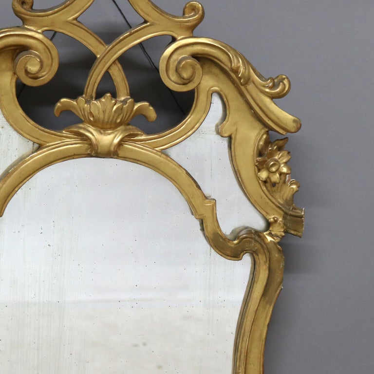 Antique Italian Continental Baroque Figural Wind God Giltwood Wall Mirror C1920