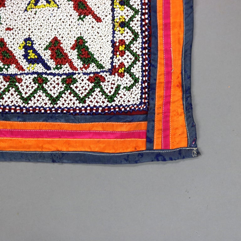 Antique Gujarat Saurashta India Hand Beaded & Embroidered Panel with Deity c1920