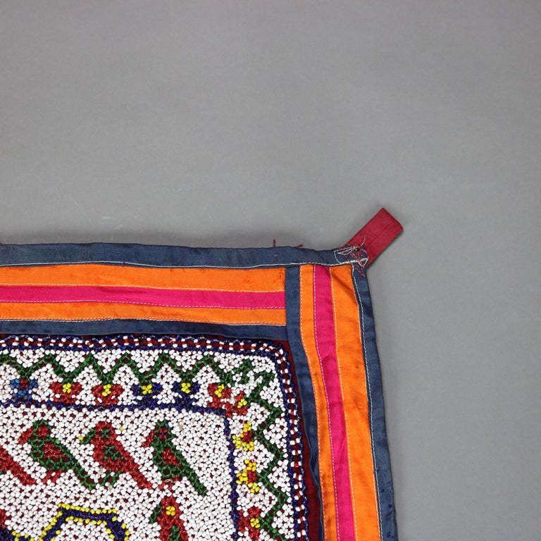 Antique Gujarat Saurashta India Hand Beaded & Embroidered Panel with Deity c1920