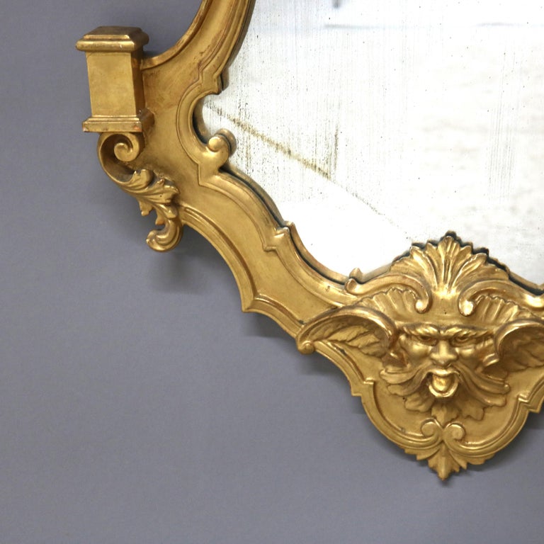 Antique Italian Continental Baroque Figural Wind God Giltwood Wall Mirror C1920