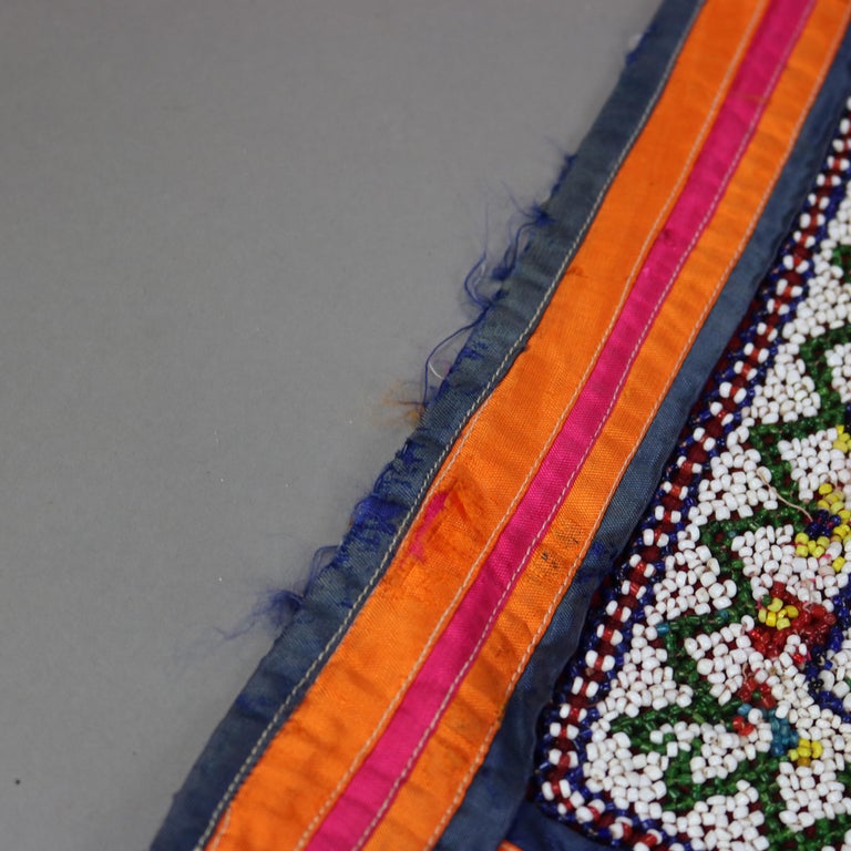 Antique Gujarat Saurashta India Hand Beaded & Embroidered Panel with Deity c1920