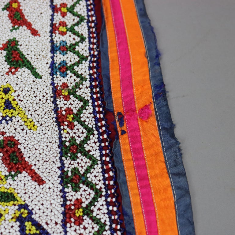 Antique Gujarat Saurashta India Hand Beaded & Embroidered Panel with Deity c1920