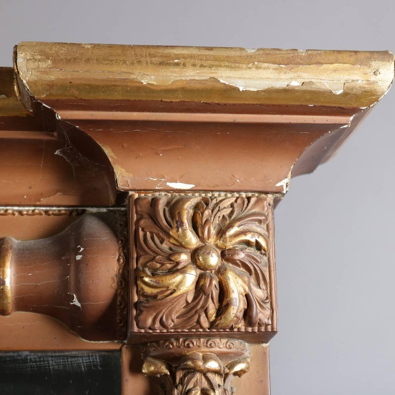 Empire Gilt Classical and Foliate Carved Triptych over Mantel Mirror