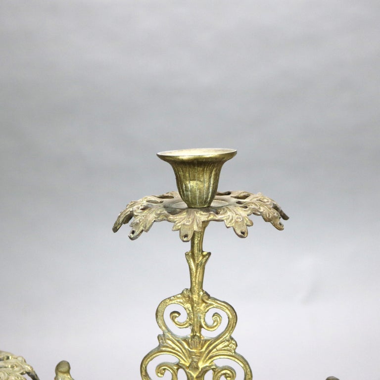 Antique Brass & Marble Girandole Candelabra with Basket of Flowers C1890