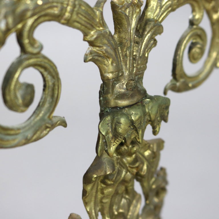 Antique Brass & Marble Girandole Candelabra with Basket of Flowers C1890