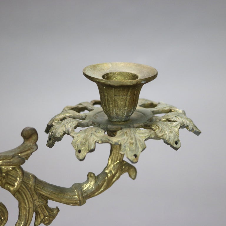 Antique Brass & Marble Girandole Candelabra with Basket of Flowers C1890