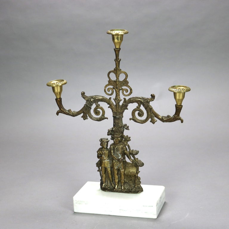 Antique Brass & Marble Girandole Candelabra with Figures C1890