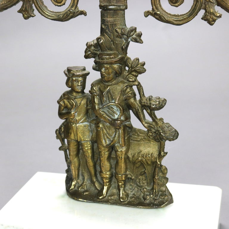 Antique Brass & Marble Girandole Candelabra with Figures C1890