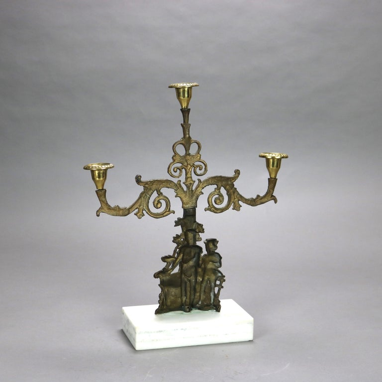 Antique Brass & Marble Girandole Candelabra with Figures C1890