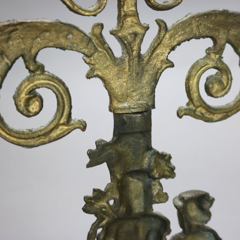 Antique Brass & Marble Girandole Candelabra with Figures C1890