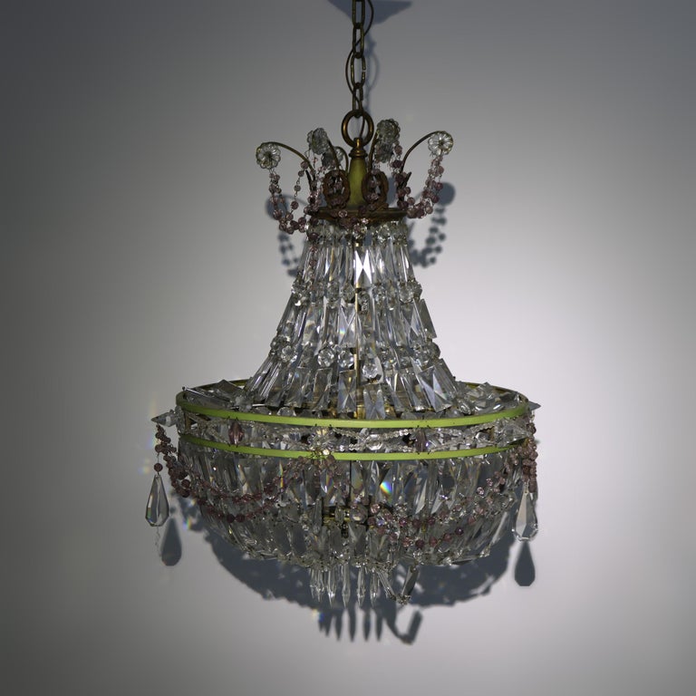Antique French Louis XIV Style Polychromed Wedding Cake Crystal Chandelier