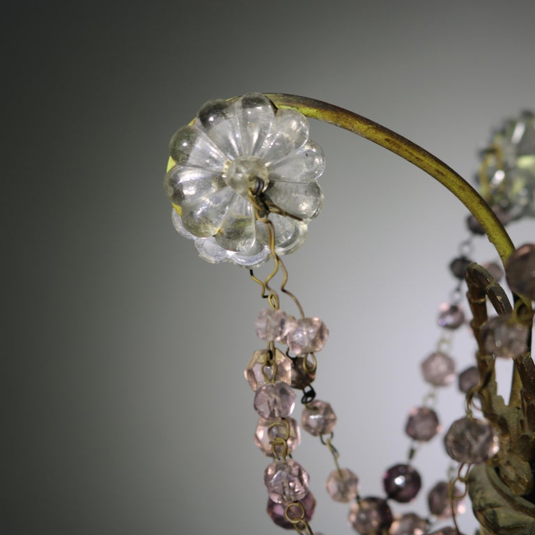 Antique French Louis XIV Style Polychromed Wedding Cake Crystal Chandelier