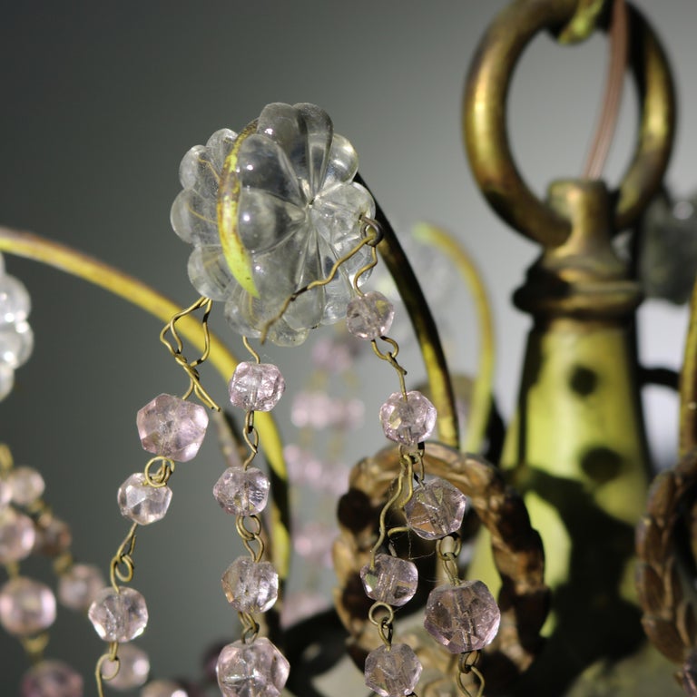 Antique French Louis XIV Style Polychromed Wedding Cake Crystal Chandelier