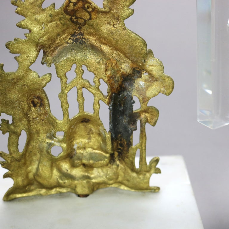 Antique Brass, Crystal & Marble Girandole Candelabra with Beehive & Bear C1890