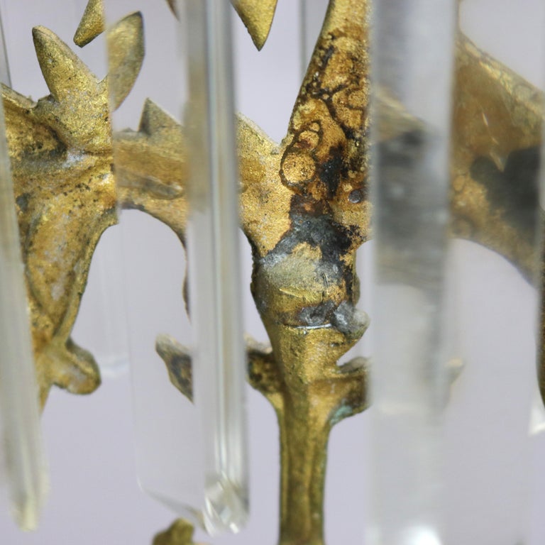 Antique Brass, Crystal & Marble Girandole Candelabra with Beehive & Bear C1890