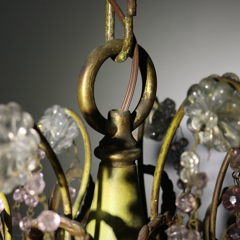 Antique French Louis XIV Style Polychromed Wedding Cake Crystal Chandelier