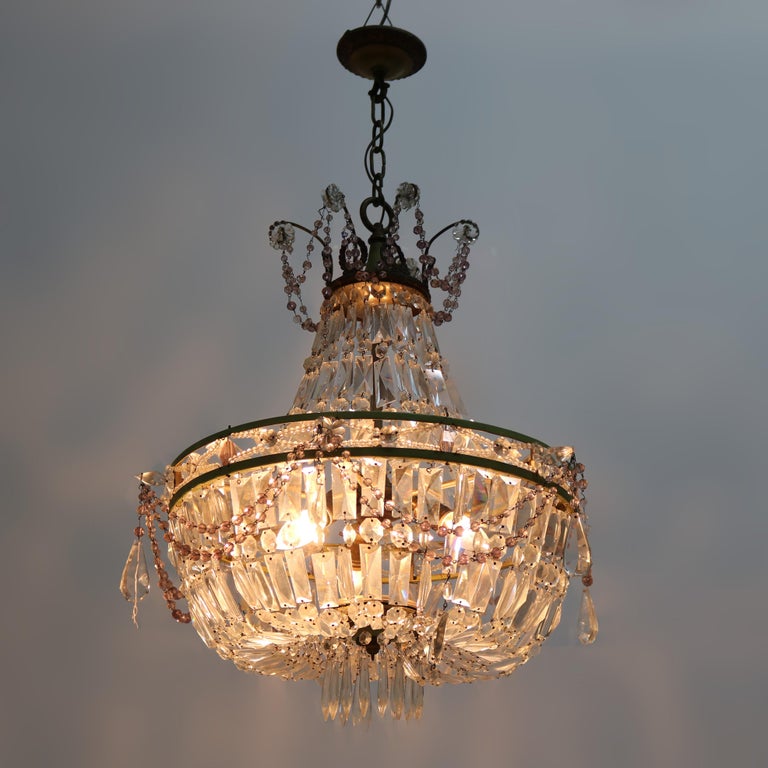 Antique French Louis XIV Style Polychromed Wedding Cake Crystal Chandelier
