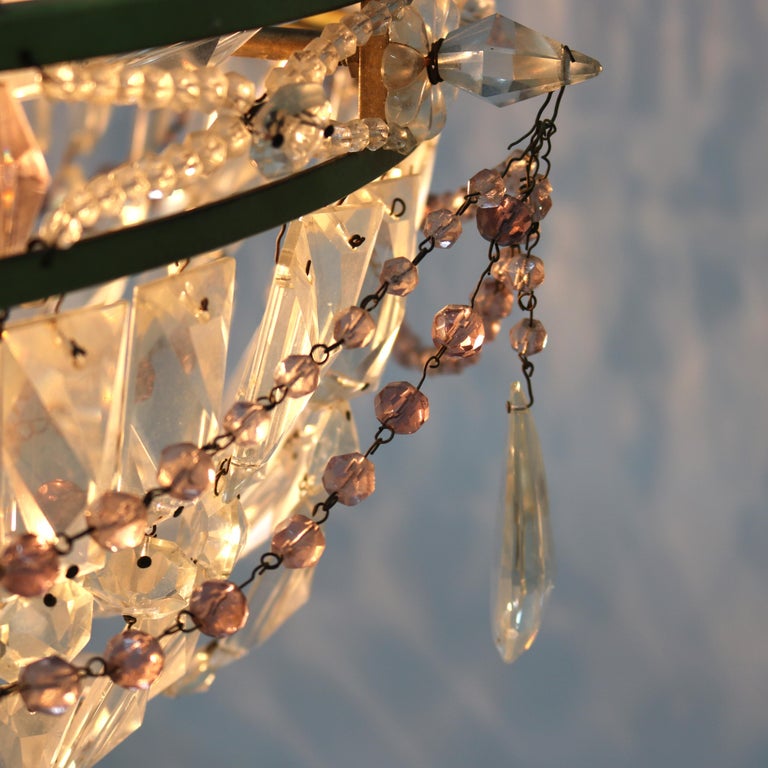 Antique French Louis XIV Style Polychromed Wedding Cake Crystal Chandelier