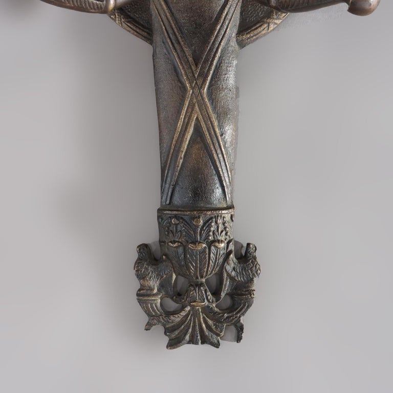 Antique Bronze Classical Torch Form Two-Light Wall Sconce C1920