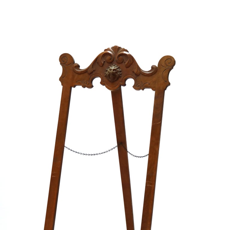 Oversized Antique Victorian Figural Carved Oak Art Display Easel C1900