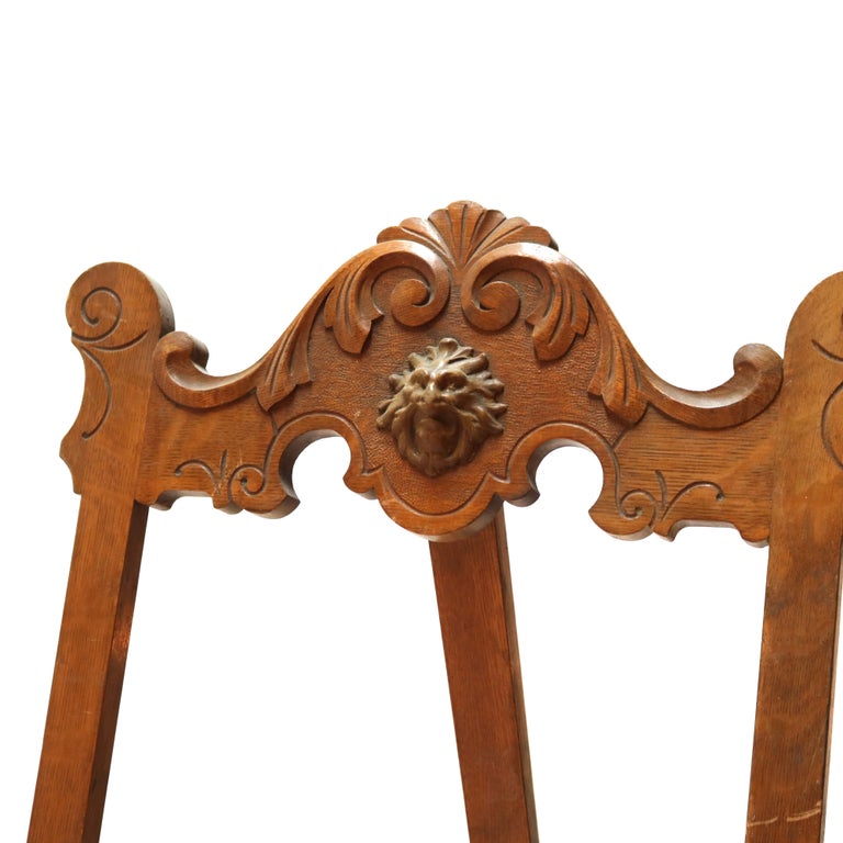 Oversized Antique Victorian Figural Carved Oak Art Display Easel C1900