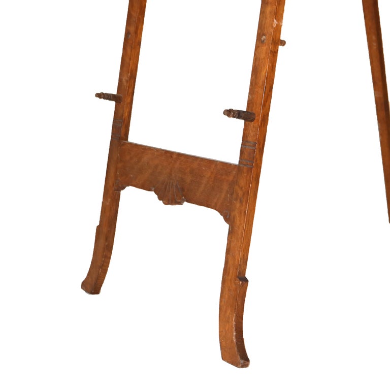 Oversized Antique Victorian Figural Carved Oak Art Display Easel C1900