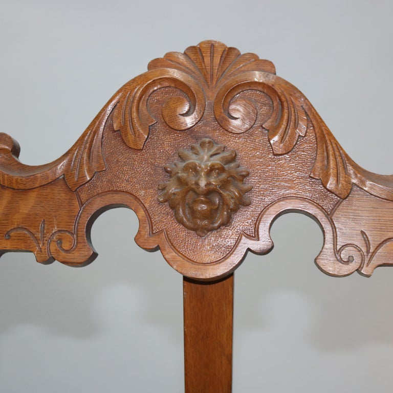 Oversized Antique Victorian Figural Carved Oak Art Display Easel C1900