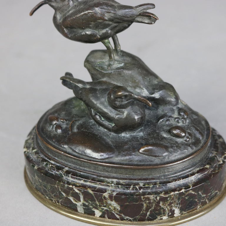 Antique Bronze Bird Grouping Sculpture on Marble Base Signed A. J. C1900