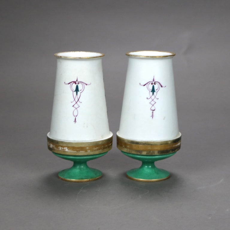 Pair Antique Old Paris Porcelain Vases with Gilt & Hand Painted Children c1890