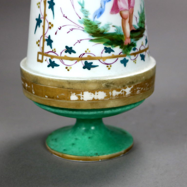 Pair Antique Old Paris Porcelain Vases with Gilt & Hand Painted Children c1890