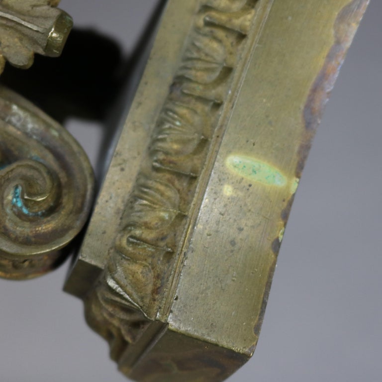 Pair of Antique Neoclassical Bronze Candlesticks with Scroll Form Feet C1890