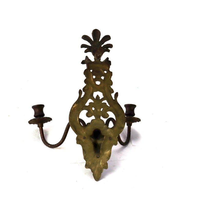Antique Classical French Louis XIV Style Figural Bronze Candle Sconces c1920